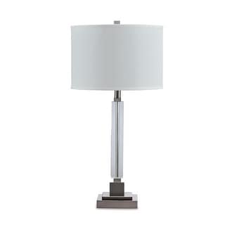 29 Inch Table Lamp, Clear Crystal Candlestick Base, White Drum Shade ...