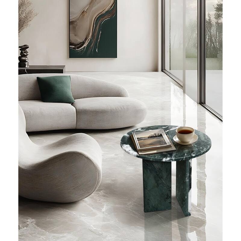 Roomfitters Round Marble Coffee Table, Natural Stone Side Table for Living Room, Solid Marble Accent Table - Green