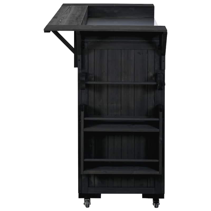60" Rolling Outdoor Kitchen Island with Stainless Steel Top, Wood BBQ Prep Cart with Wine Rack & Drawers