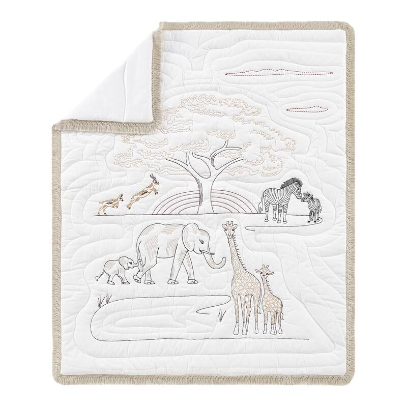 Jungle Safari Animals Nursery Crib Bedding Set Brown Taupe Black and White Gender Neutral Elephant Wildlife Adventure Serengeti