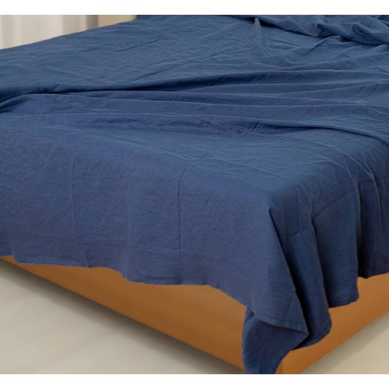 HomeRoots Navy Blue Linen King Fitted sheet - Standard - Navy Blue