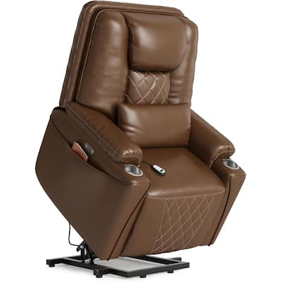 Power Lift Recliner Chair Sofa, PU Leather Reclining with Charging Ports, Cup Holders, Electric Stand Assist