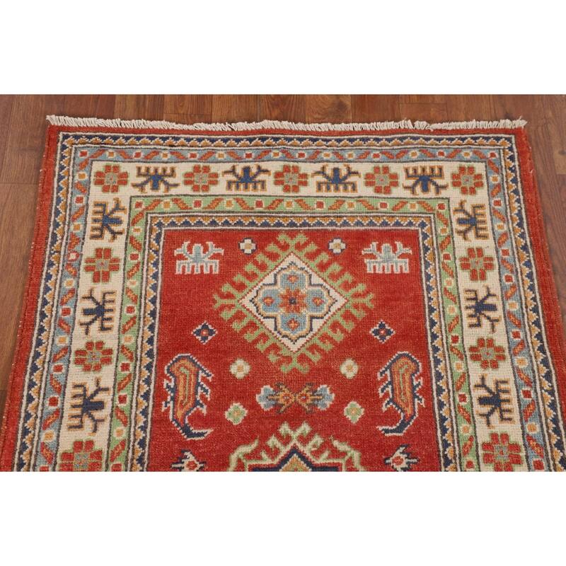 Kazak Accent Rug Hand-Knotted Traditional Orange Wool Carpet - 2'8" x 4'2"