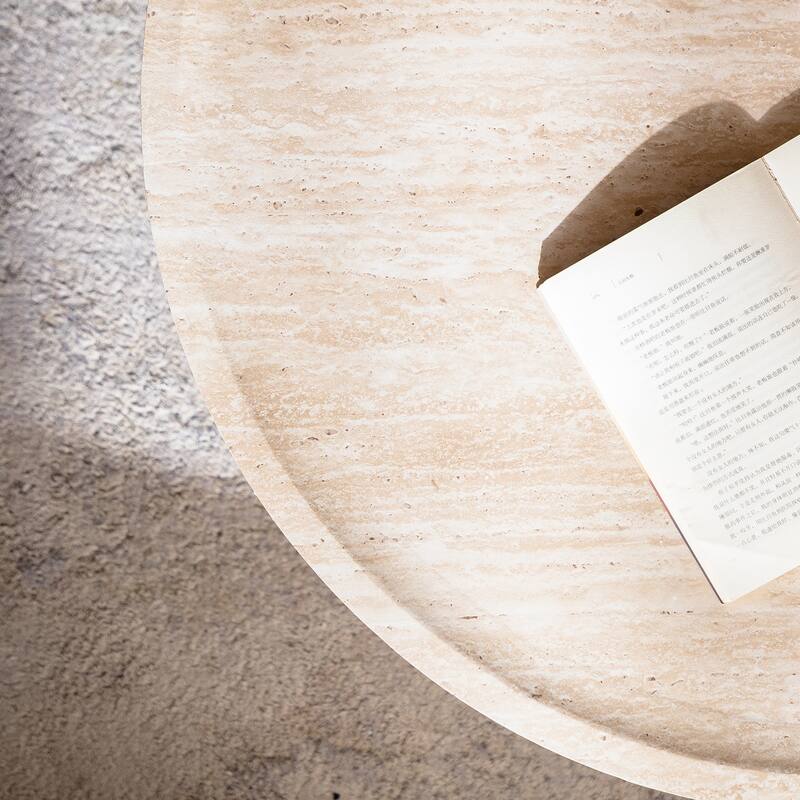 31.5" Round Coffee Table with Mars Pattern for Living Room, Modern Drum Circle Center Table Side Table End Table