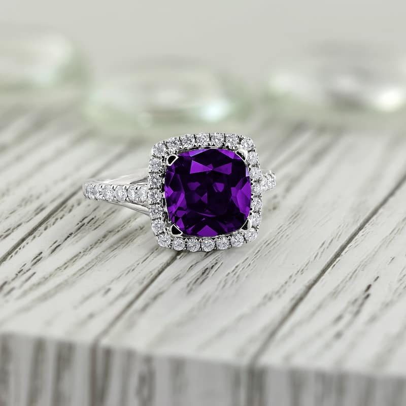 Auriya 1 5/8ct Cushion-cut Purple Amethyst and Halo Diamond Engagement Ring 1/2cttw 14k Gold