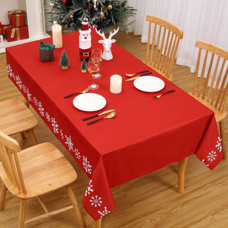 Christmas Tablecloth Snowflakes Xmas Decor for Rectangle Tables, Red - 60"*102"