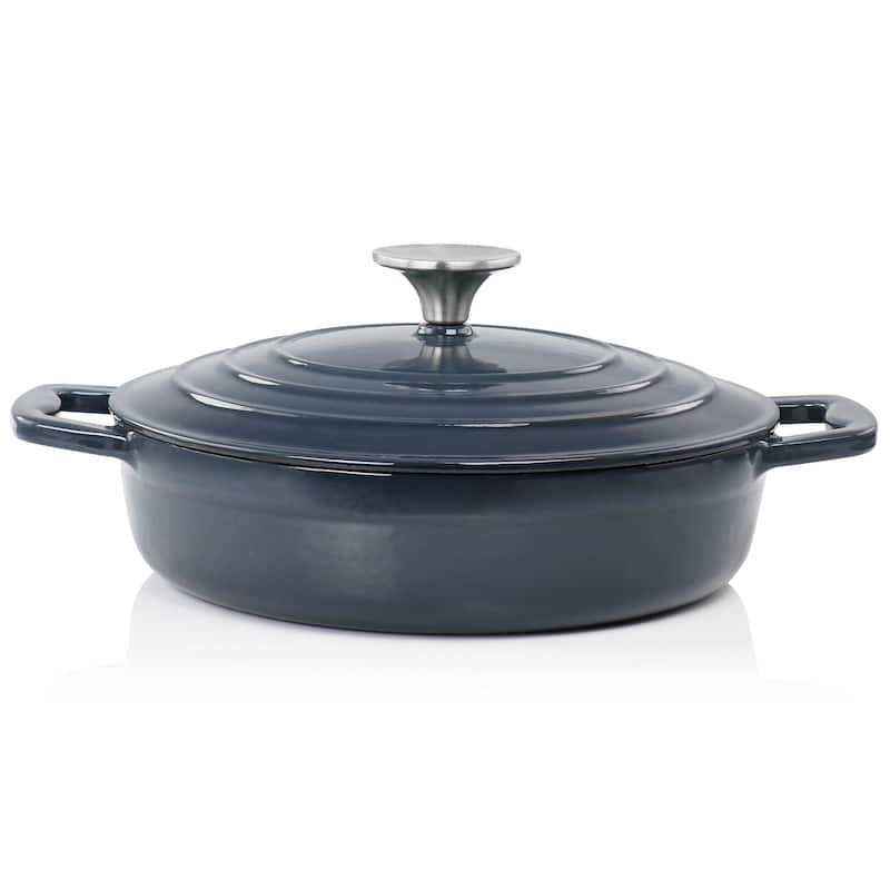 2 Quart Dark Blue Round Cast Iron Enameled Braiser Pan