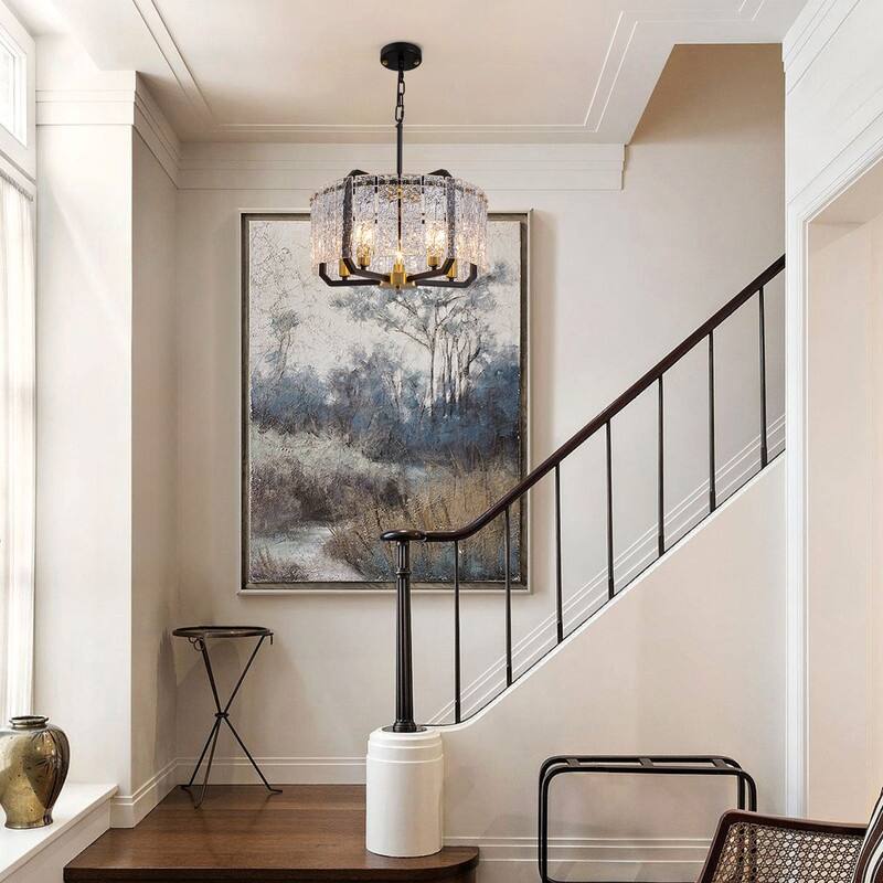 18.7 in. Black Modern Crystal Chandelier 5-Light Drum Pendant Light for Bedroom Living Room