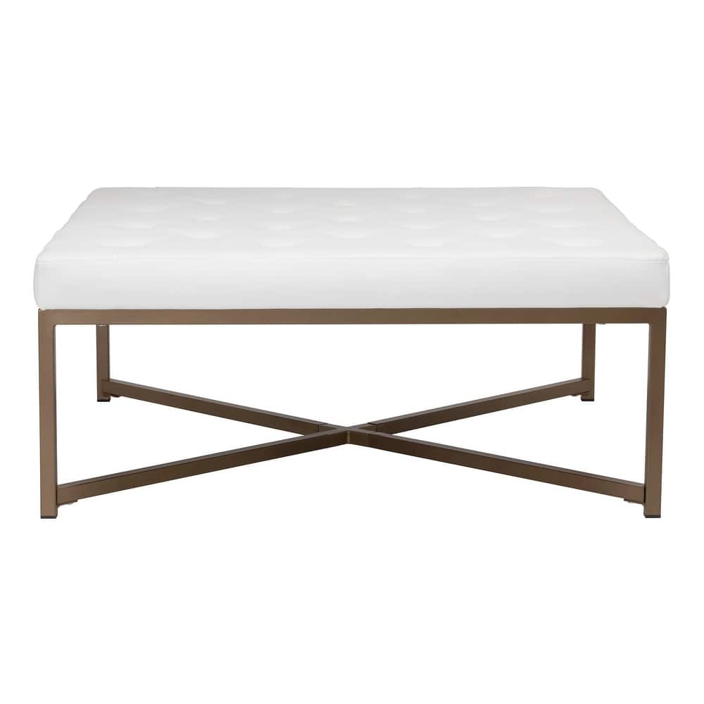 Studio Designs Home Camber Metal and Tufted Leather Large Cocktail Ottoman