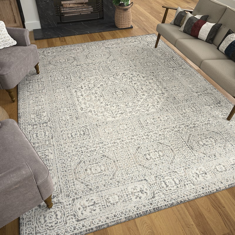Tucson Farmhouse Oriental Indoor Area Rug - 5'3'' x 7'3'' - Cream/Cream