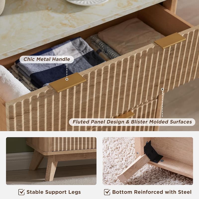 Modern Fluted 5 Drawers Dresser, Chest of Drawers, Dresser TV Stand