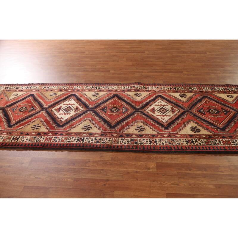 Ardebil Persian Vintage Runner Rug Hand-knotted Wool Carpet - 3'7"x 10'3"