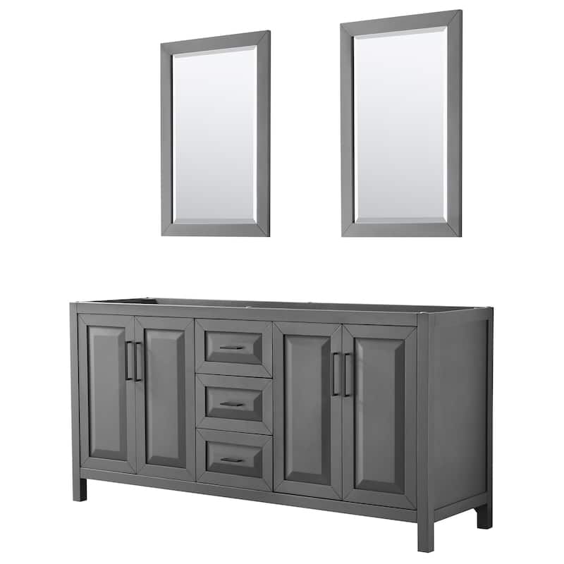 Daria 72-inch Double Vanity, No Top, 24-inch Mirrors - Dark Gray, Black Trim, No Top