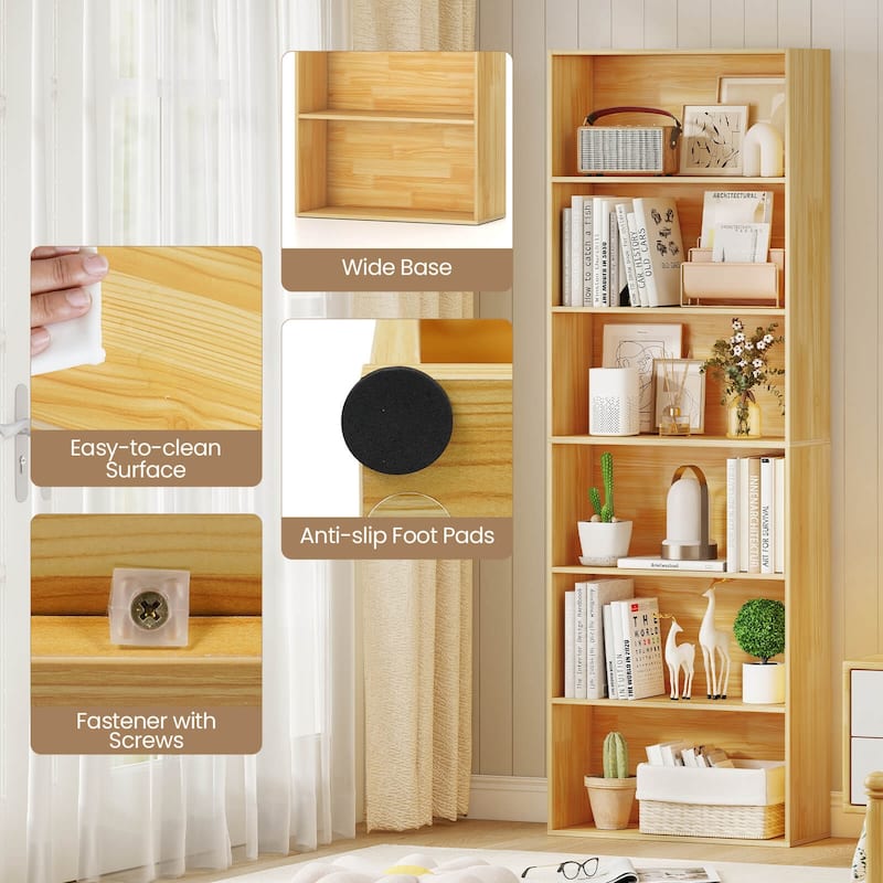 Costway 70" Tall 6-Tier Bookcase with 6 Open Shelves Anti-Toppling - See Details