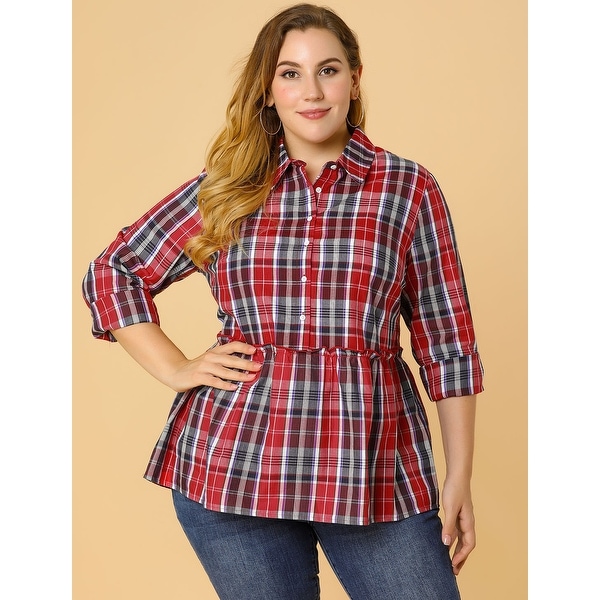 plus size red button down shirt