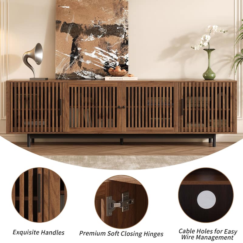 Roomfitters 78 Inch Modern TV Stand for TVs up to 85 Inch, Media Console with Soft-Closing Hinges & Solid Wood Legs, Walnut