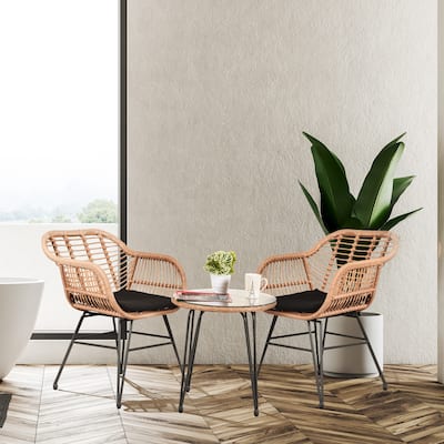 Outdoor Wicker Chairs Conversation Set with Cushions (Set of 3) - 21.26''L x 23.62''W x 31.5''H