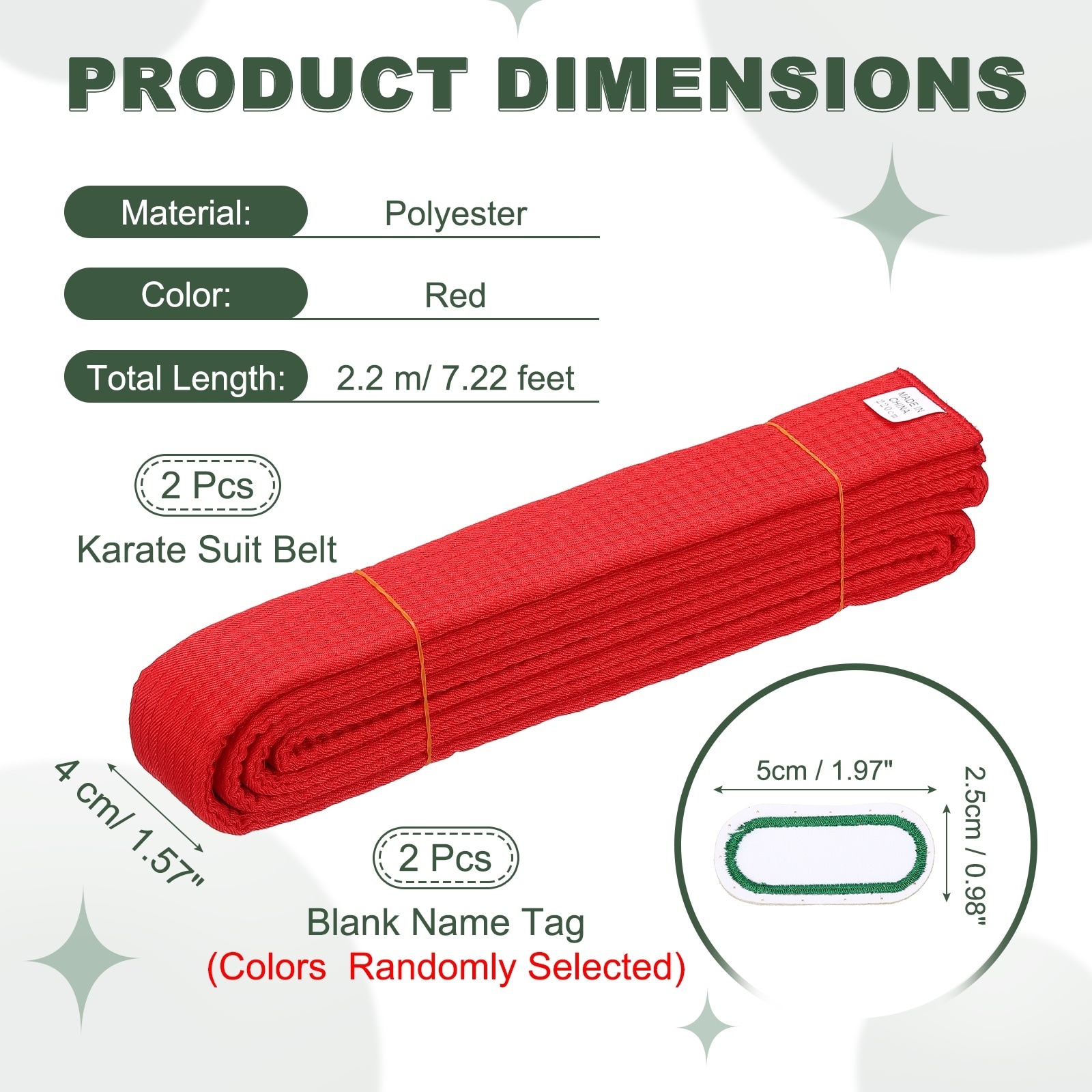 Karate Belt, Martial Arts Ranking Belts with Name Tag Solid Cotton Double-Layered Core Long Soft Uniform Training