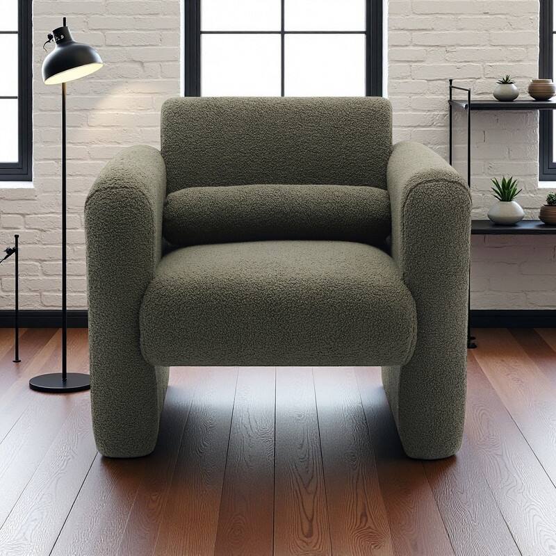 Sherpa Fabric Accent Chair with Plush Memory Foam and Lumbar Pillow（225lb Capacity） - Seaweed Green