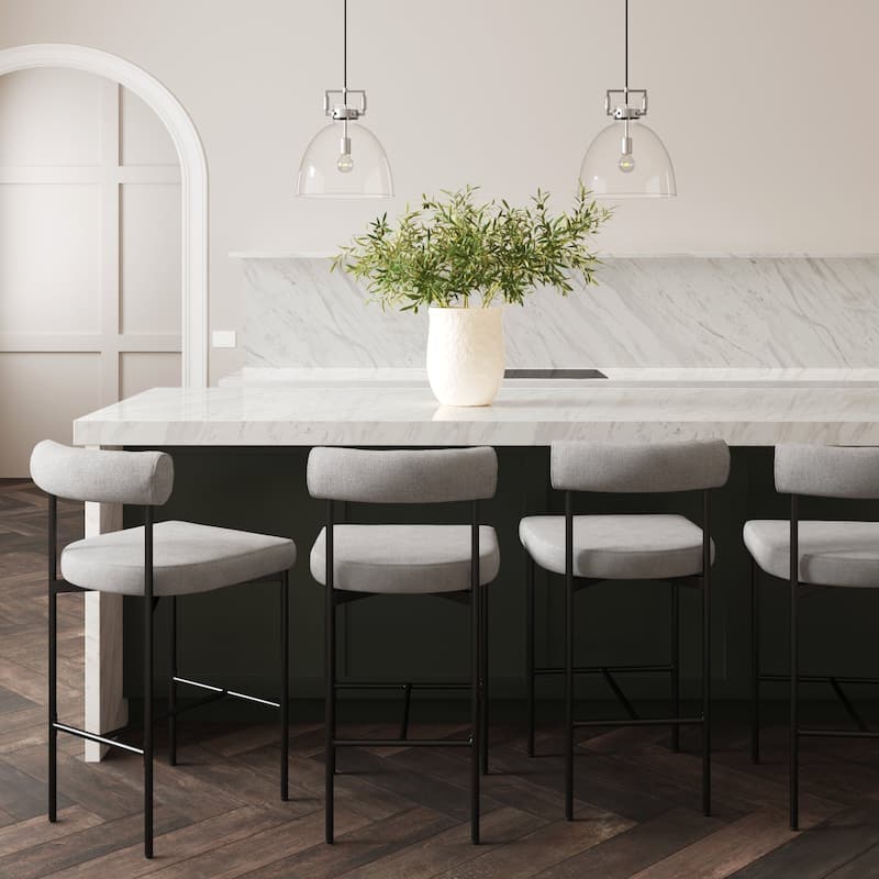 Nathan James Dahlia Counter Height Barstool or Dining Chair with Back and Upholstered Cushion - Set of 4 - Light Grey - Counter Height - 23-28 in.