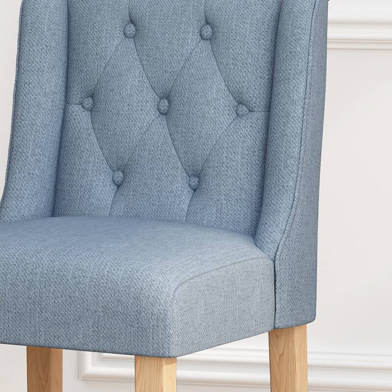 Vienna Contemporary Fabric Tufted Wingback 27 Inch Counter Stools, Set of 2, Light Blue and Natural