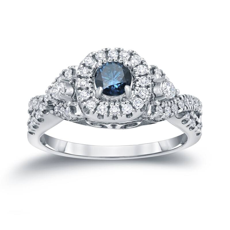 Auriya 14k Gold Round 5/8ctw Infinity Halo Blue Diamond Engagement Ring - White - 4