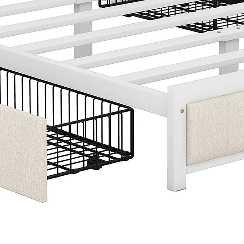 Contemporary Multifunctional Queen Size Linen Fabric Upholstered Platform Bed