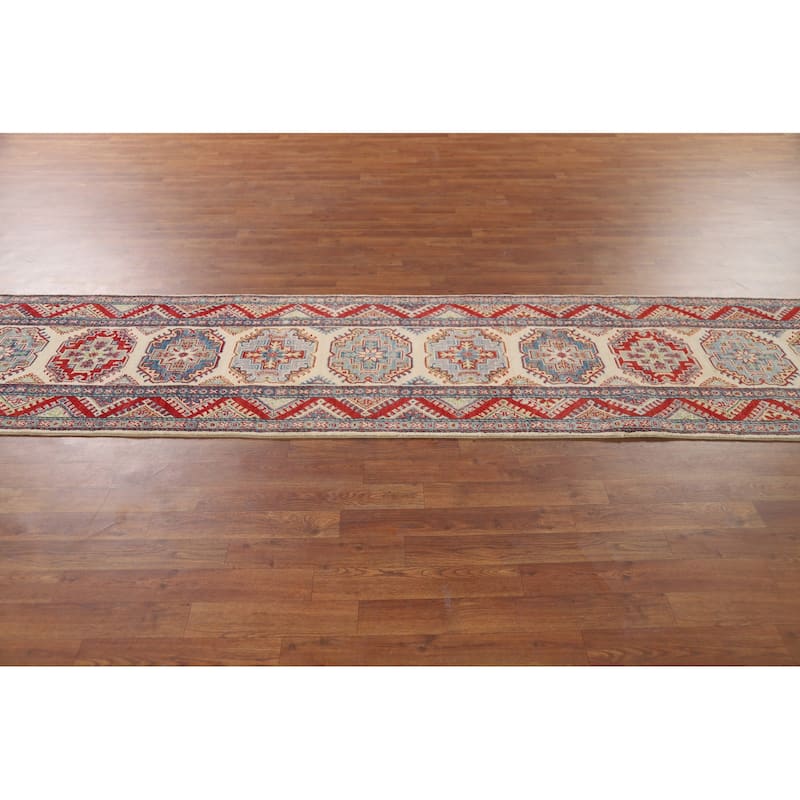 Kazak Runner Rug Hand-Knotted Wool Carpet - 2'5" x 15'2"