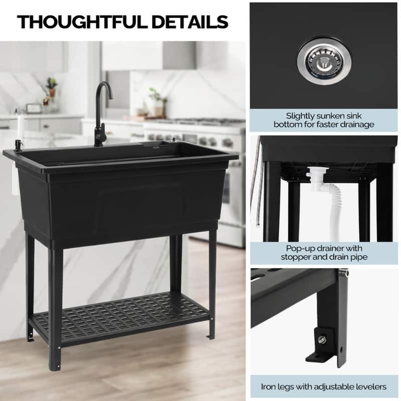40 In.W Utility Sink Washing Room Sink Big Laundry Tub With Faucet - N/A
