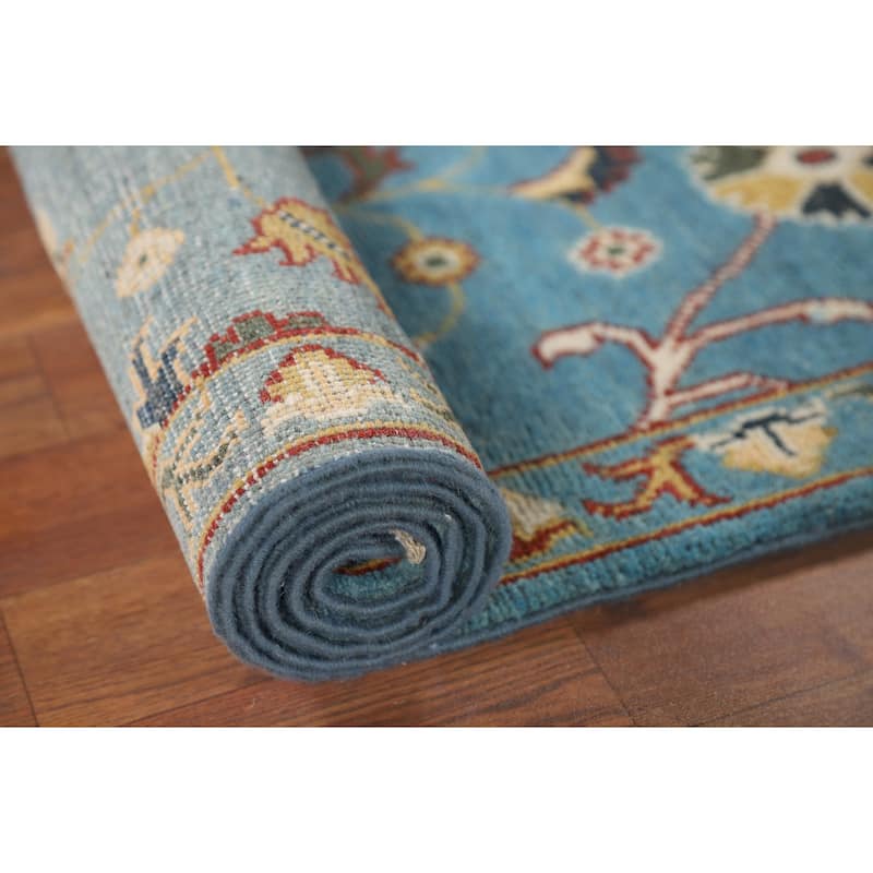 Light Blue Oushak Runner Rug Handmade Transitional Wool Carpet - 2'9" x 9'9"