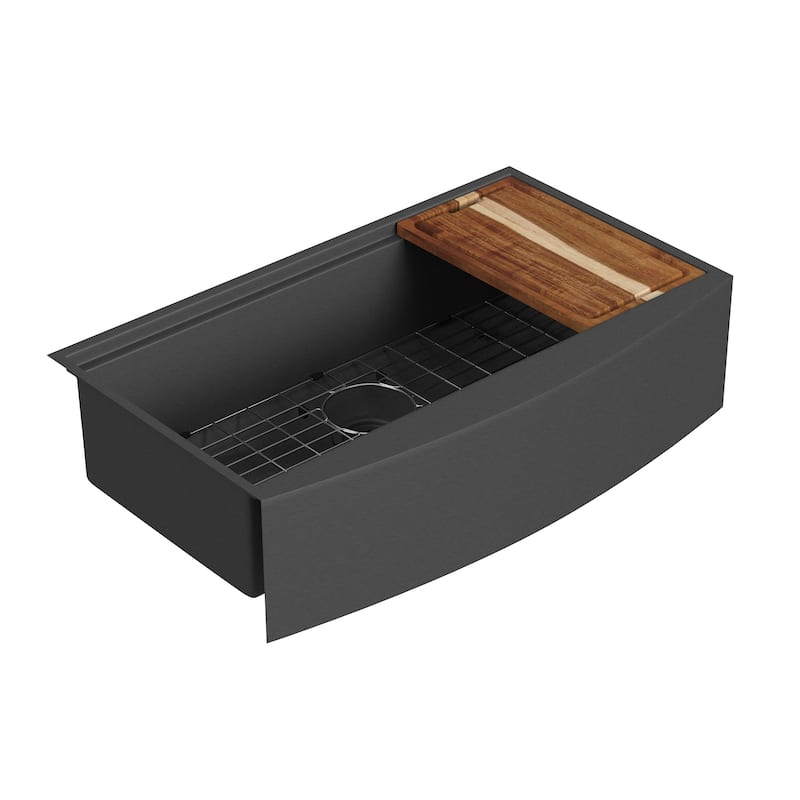 Santa Cruz Apron-Front Farmhouse Single Bowl 31 in. Workstation Sink with Accessories - Gun Metal Black