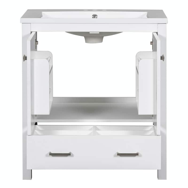 30" White Bathroom Vanity with Single Sink, 2 Doors, and Drawer