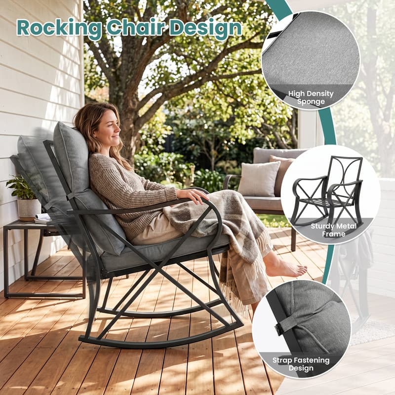 COSIEST 3-piece Outdoor Rocking Chair Chat Set with Side Table