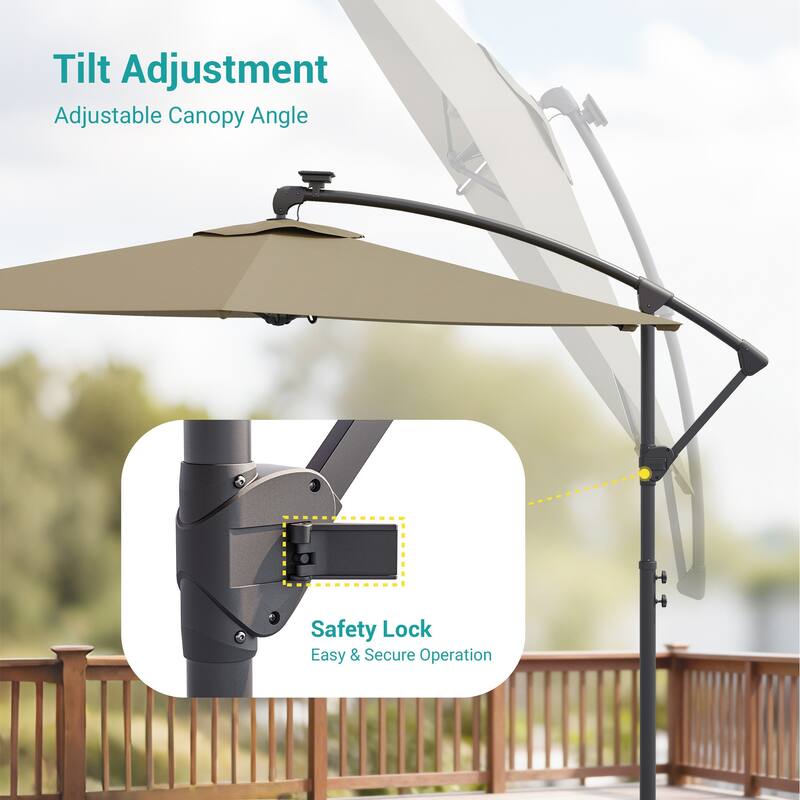 Sonkuki Outdoor 10FT LED lighted Patio Offset umbrella for Garden