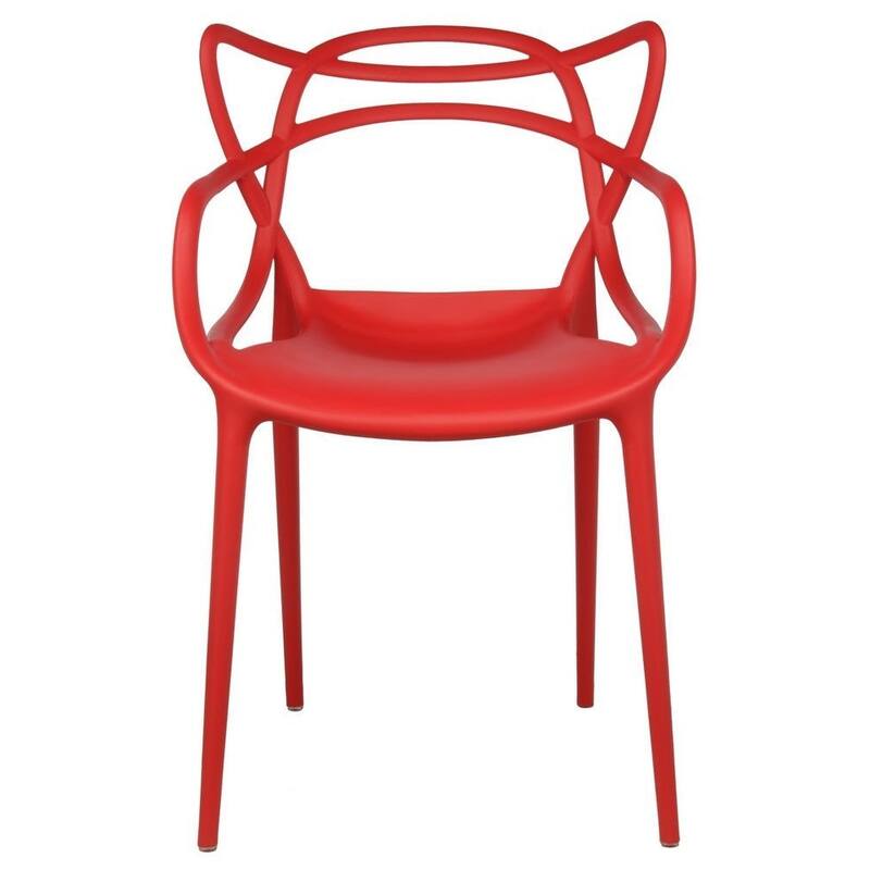 Set of 4 Modern Stackable Dining Chairs, Contemporary Plastic Patio Chair for Indoor Kitchen or Outdoor use, Green - Red