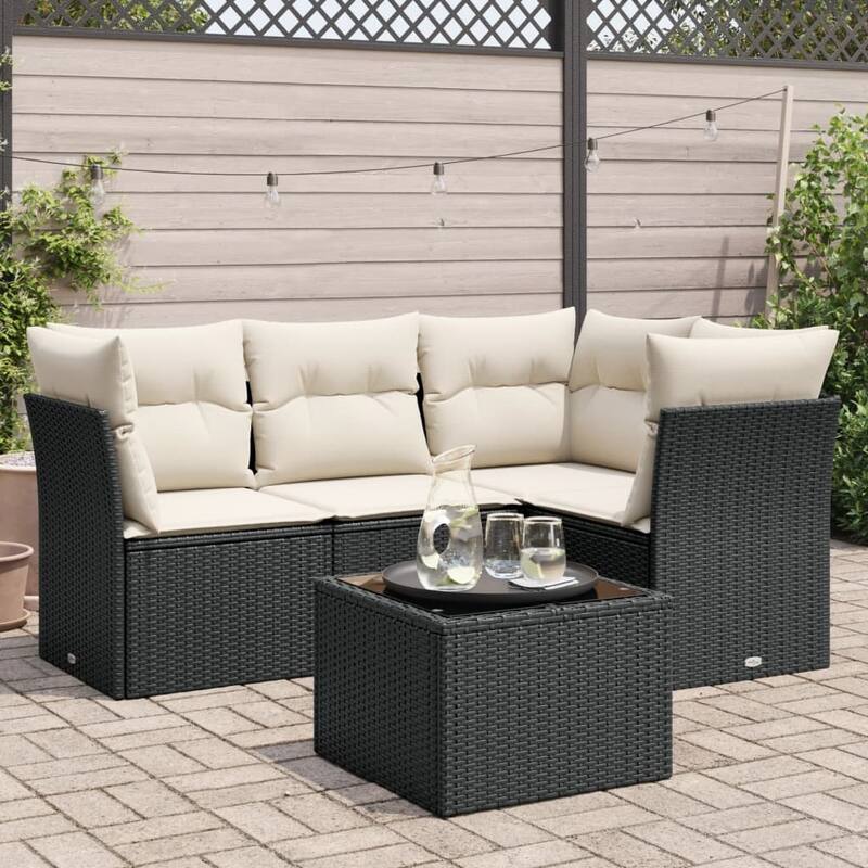vidaXL Garden Sofa Set Black - 48.8 x 70.5 x 27.2 - Black and cream Large With table