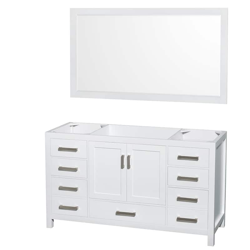 Wyndham Collection Sheffield Single Vanity Cabinet, 58-inch Mirror - White, No Top, Chrome Trim