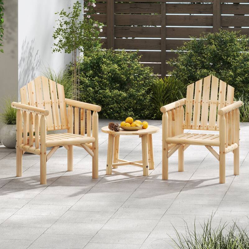 Outdoor Wooden Armchair Pine and Fir Wood Patio Chair with High Backrest Ergonomic Design - 26" x 24.5" x 38.5"