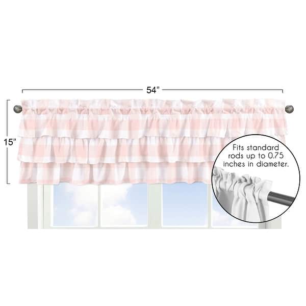Pink Buffalo Plaid Check Window Curtain Valance - Blush White Shabby Chic Woodland Rustic Country Farmhouse Tiered Ruffled
