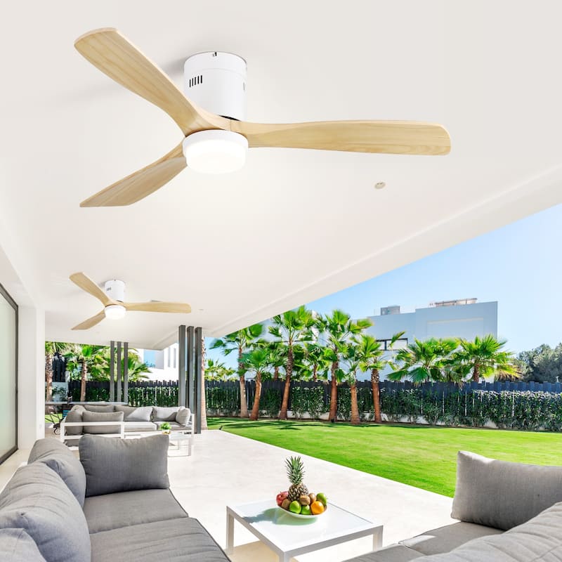 52 inch Flush Mount Ceiling Fans With/Without Lights & Remote Solid Wood Fans For Bedroom