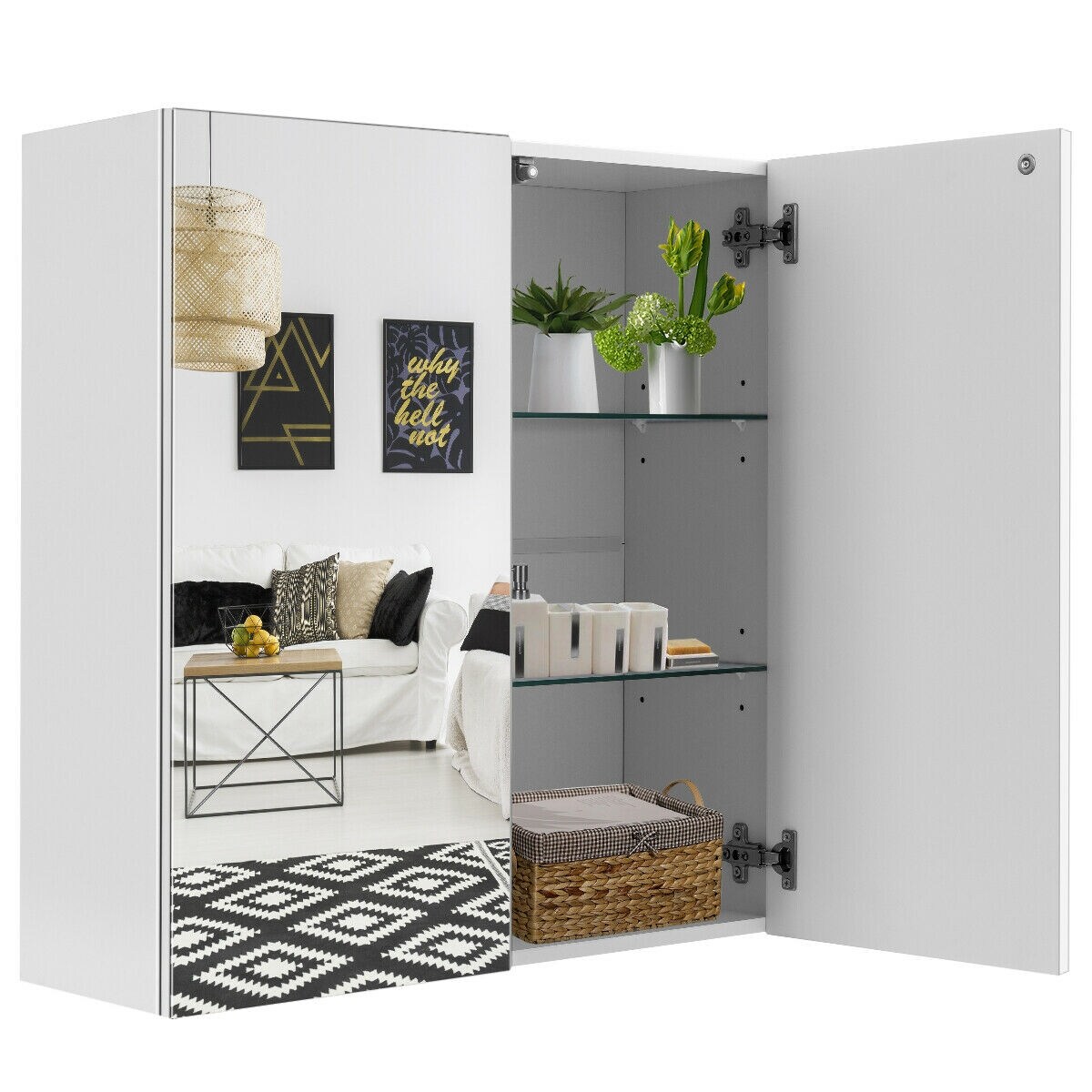 Shop Gymax 24 Wall Mount Mirrored Medicine Storage Cabinet 2