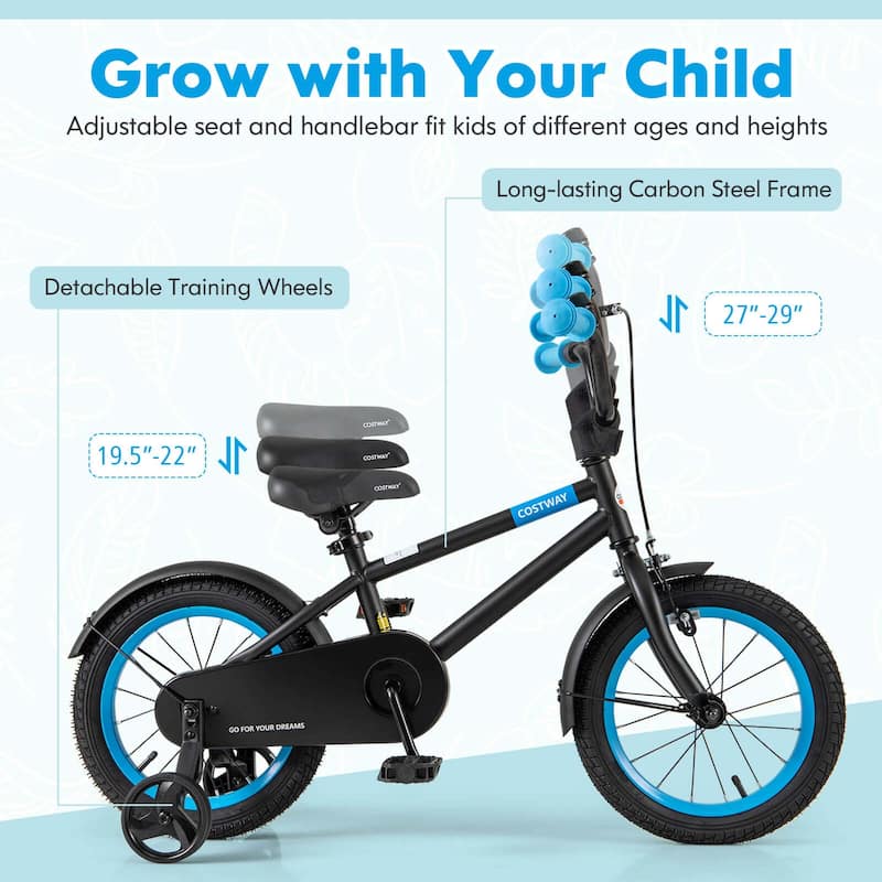 Costway 14" Kids Bike with Adjustable Saddle Handlebar Removable