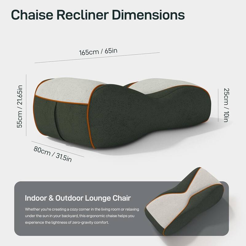 WOWMAX Chaise Lounge Chair Indoor, Ergonomic Zero Gravity Bean Bag Floor Sofa For Adults, Curved Lounger For Living Room