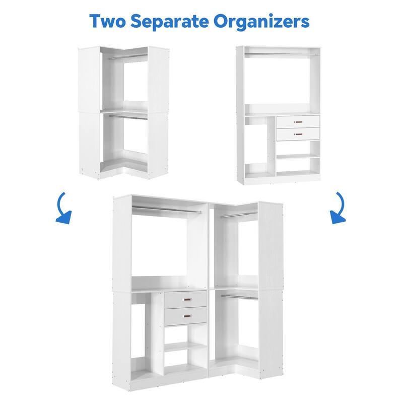 Vryon Set of 2 Corner Closet Organizer, 70.9'' W Closet System with Drawers and Hanging Rods