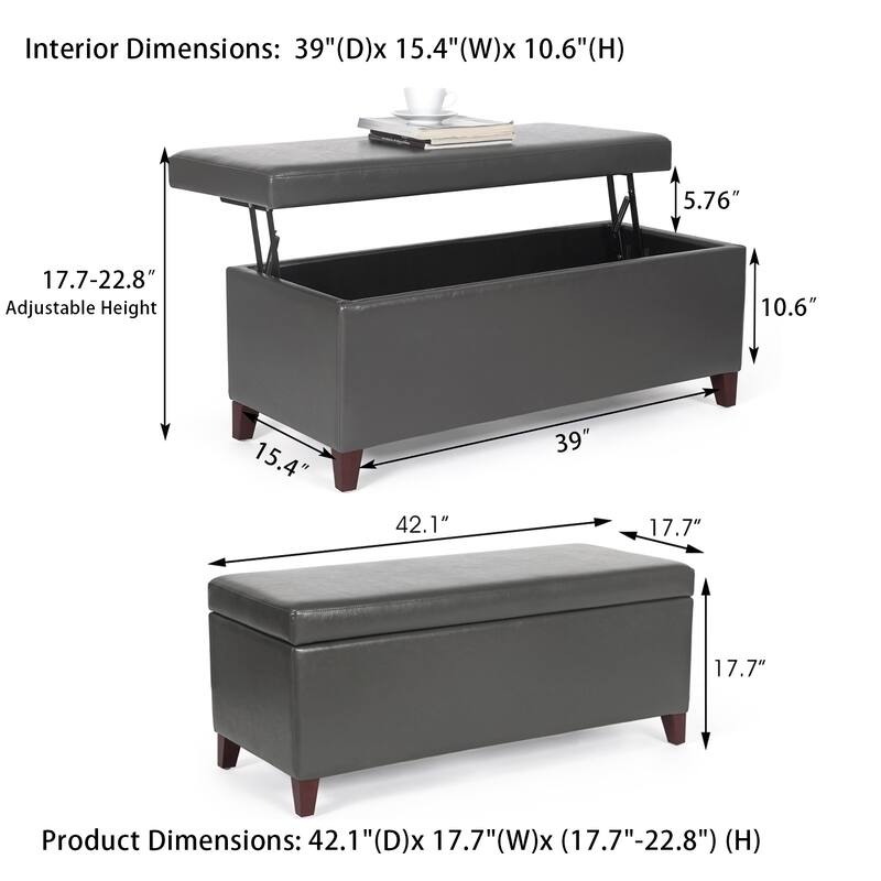 Adeco Rectangle Storage Ottoman Tufted Bench Footstool Lift Top