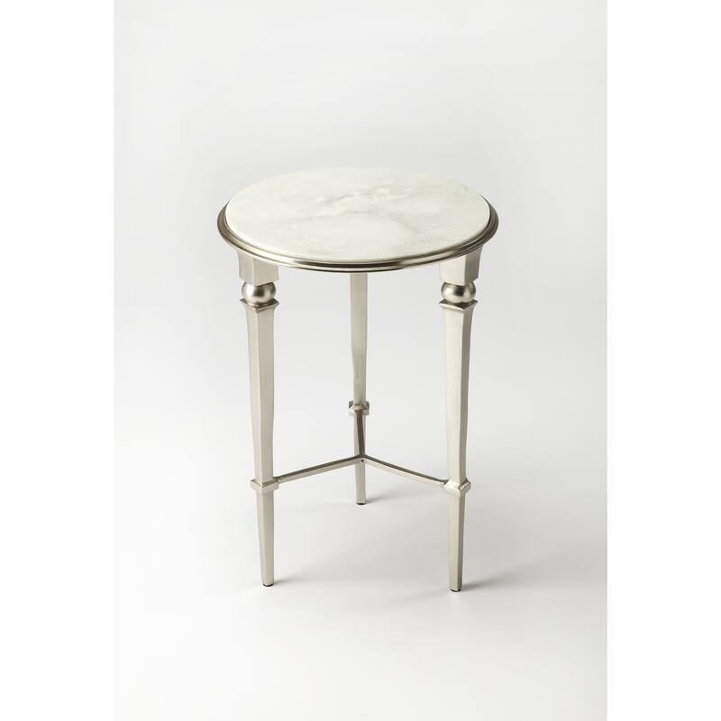 Handmade Darrieux White and Silvertone Iron and Aluminum End Table (India) - Marble