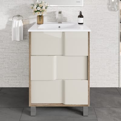 Toronto 24 in. White & Beige SS Bath Vanity with Porcelain Top
