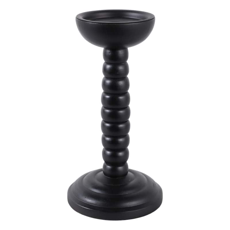 Wood Candle Holder Sculpted Round Base and Turned Detailing Accent