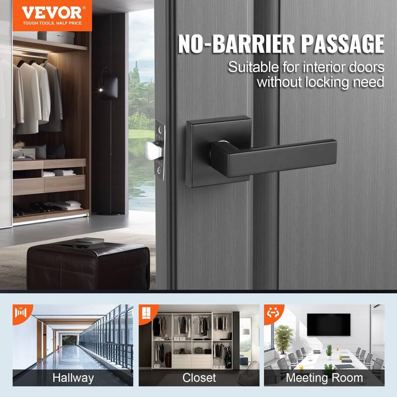 Matte Black Interior Door Handle Lever with Zinc Alloy Reversible Design for 35mm to 45mm - 4.65" x 0.91" x 2.16"