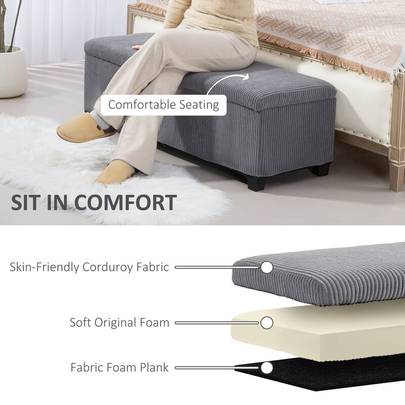 Corduroy Storage Ottoman Bench with Large Hidden Compartment Soft Foam Seat Reinforced - 47.2" W x 16.5" D x 15.7" H